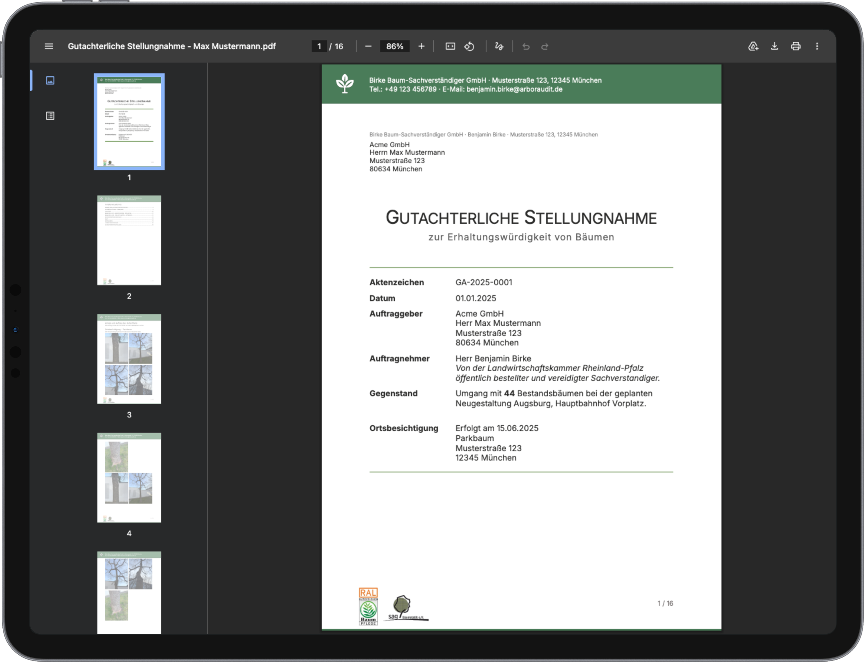 ArborAudit: Gutachten-PDF